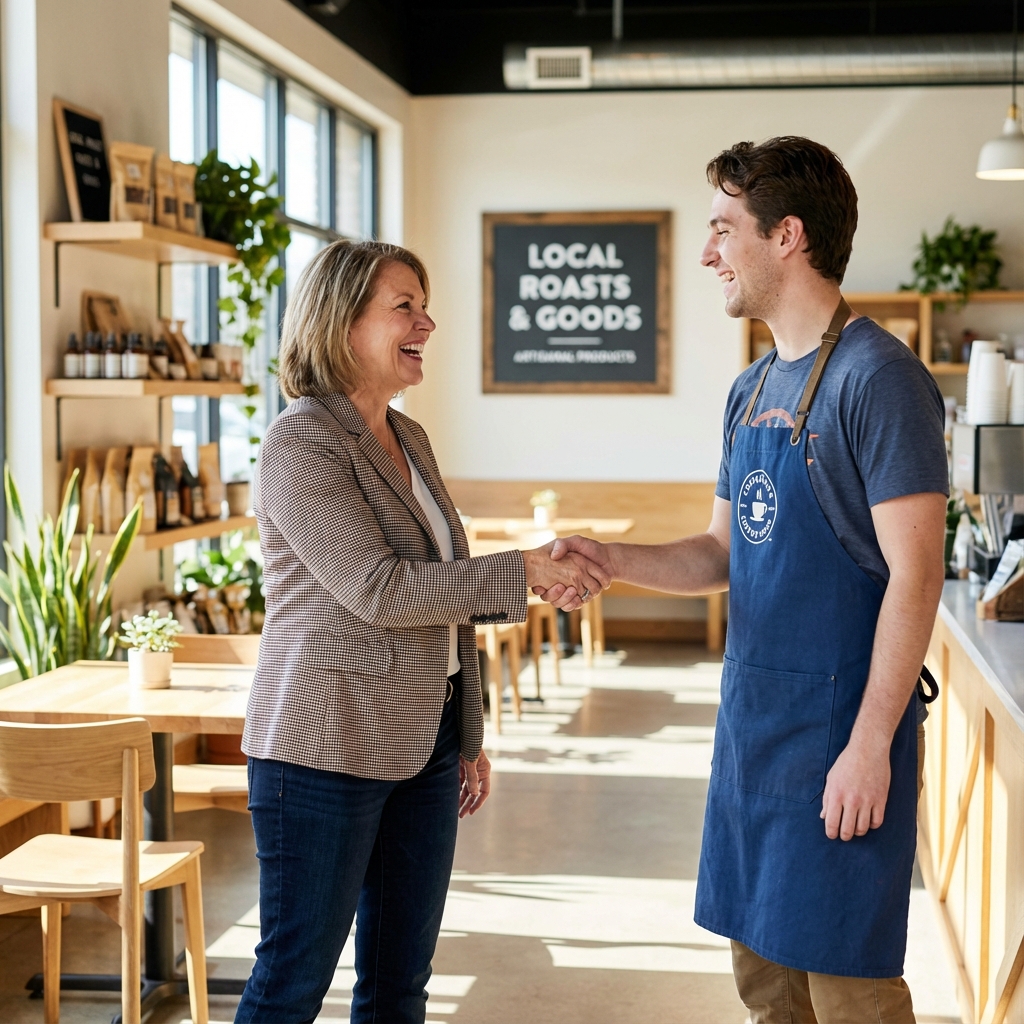 Рукопожатие владельца и сотрудника